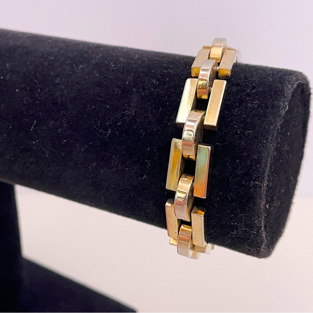 Vintage Heavy Gold Tone Metallic Geometric Contemporary Retro Mob Wife Bracelet